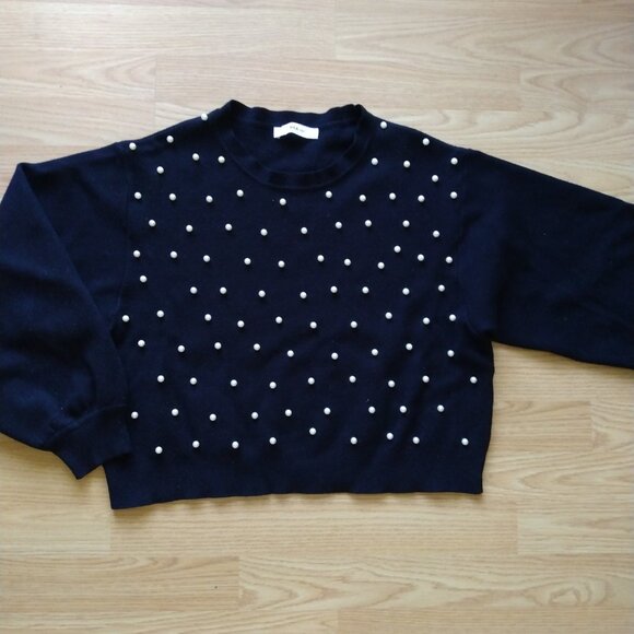 Zara Knit Black Balloon Sleeved Sweater with Pearls | Size Small - Picture 2 of 4